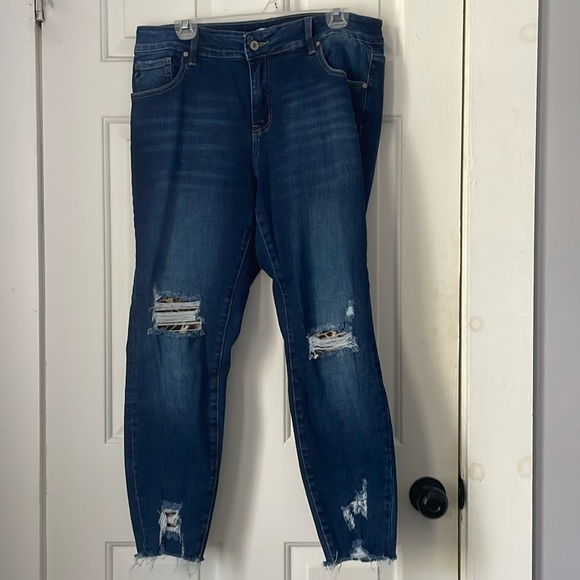 Women’s Kancan destructed jeans with leopard detail - Picture 1 of 6